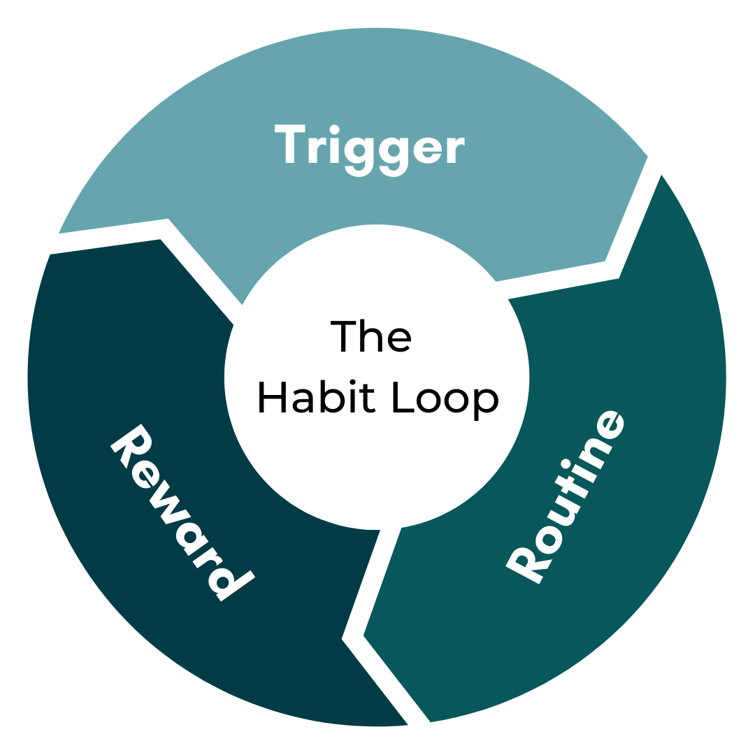 Habit loop psychology diagram showing trigger, routine, and reward used in mind reprogramming.